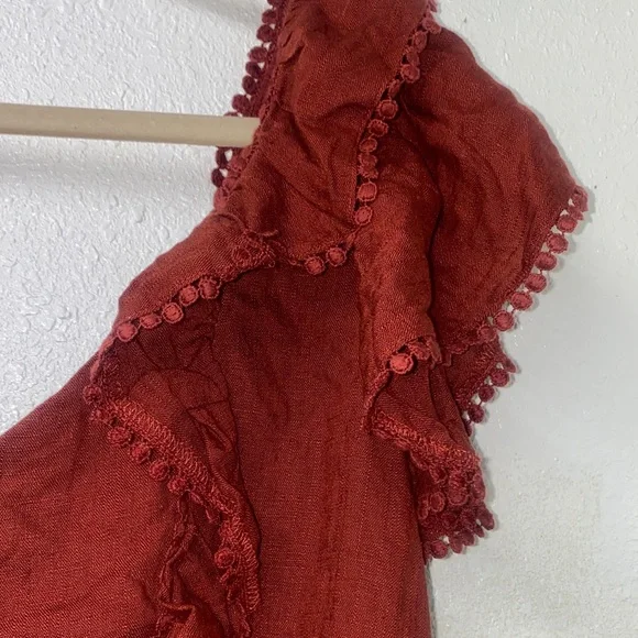 Express - Deep Rust Red - Ruffled Crop Top - Picture 6 of 7